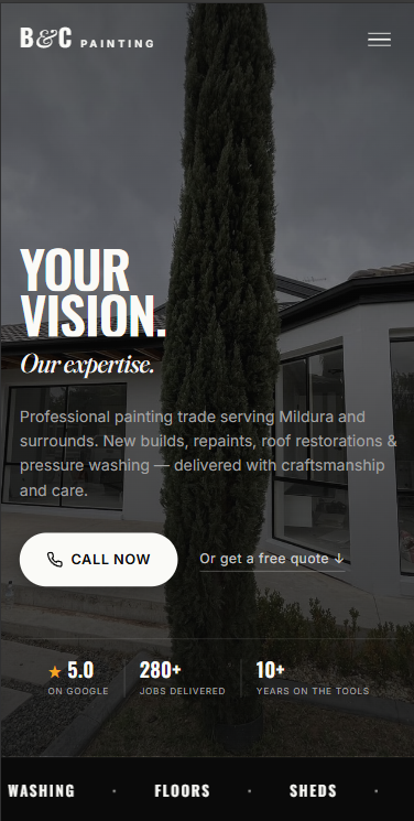 B&C Painting website on mobile